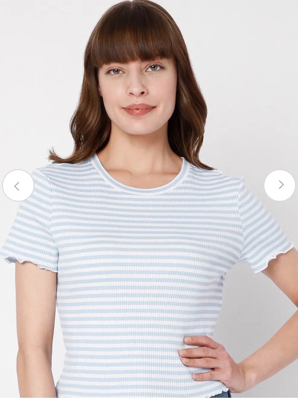 Vero Moda Light Blue & White Ribbed Stripe Short Sleeve Tee, Size XL